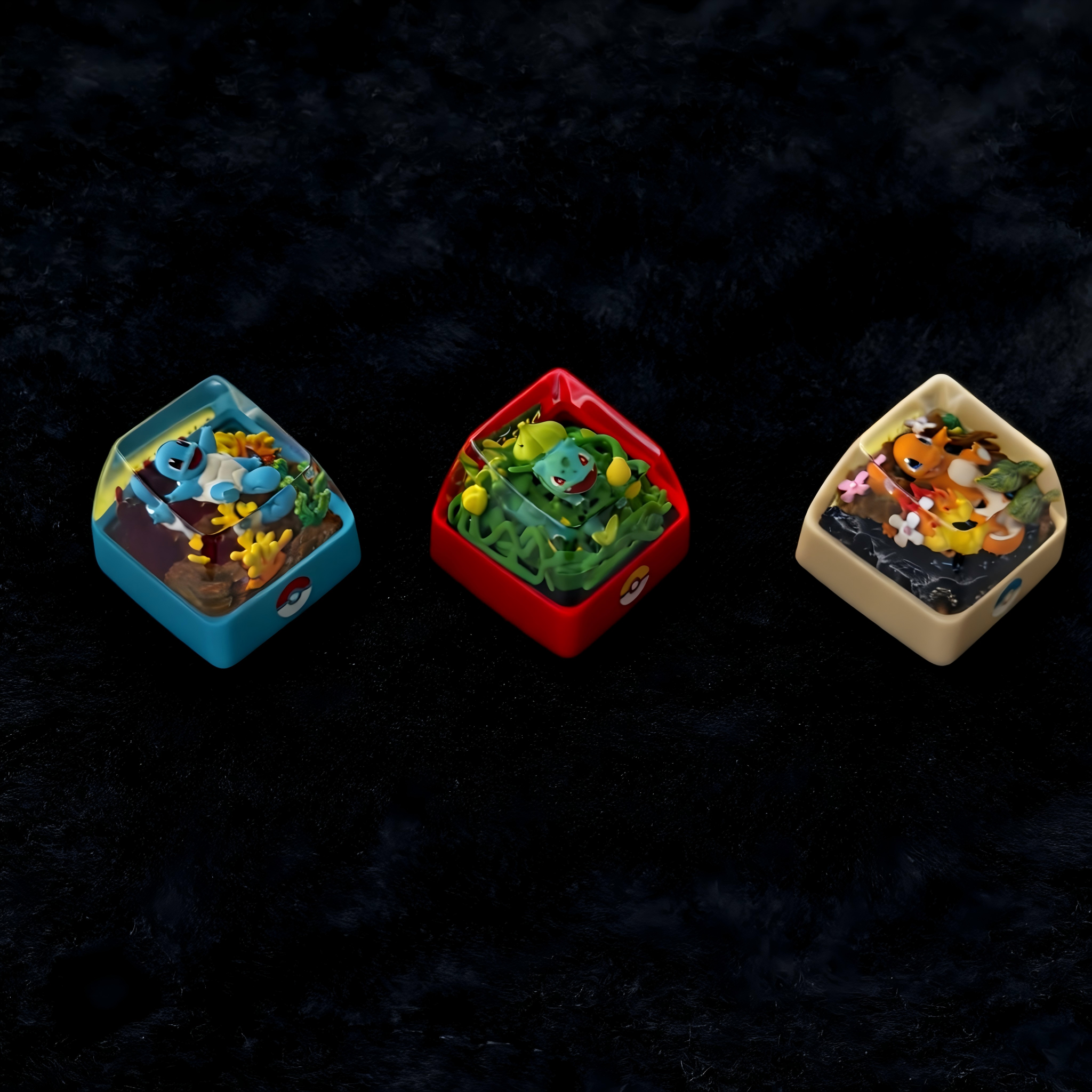 Kanto Starters Starters Pokemon Artisan Keycap – Handmade Resin Collectible（Free key puller with purchase）
