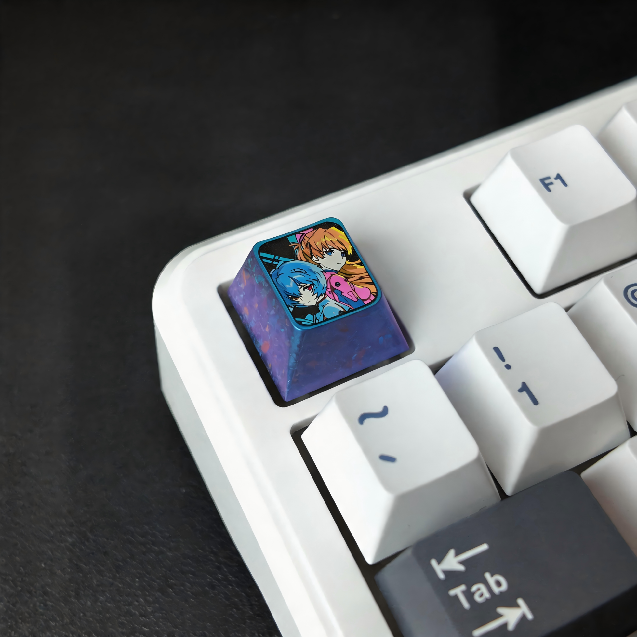 Rei & Asuka Titanium Artisan Keycap – Metal Collectible