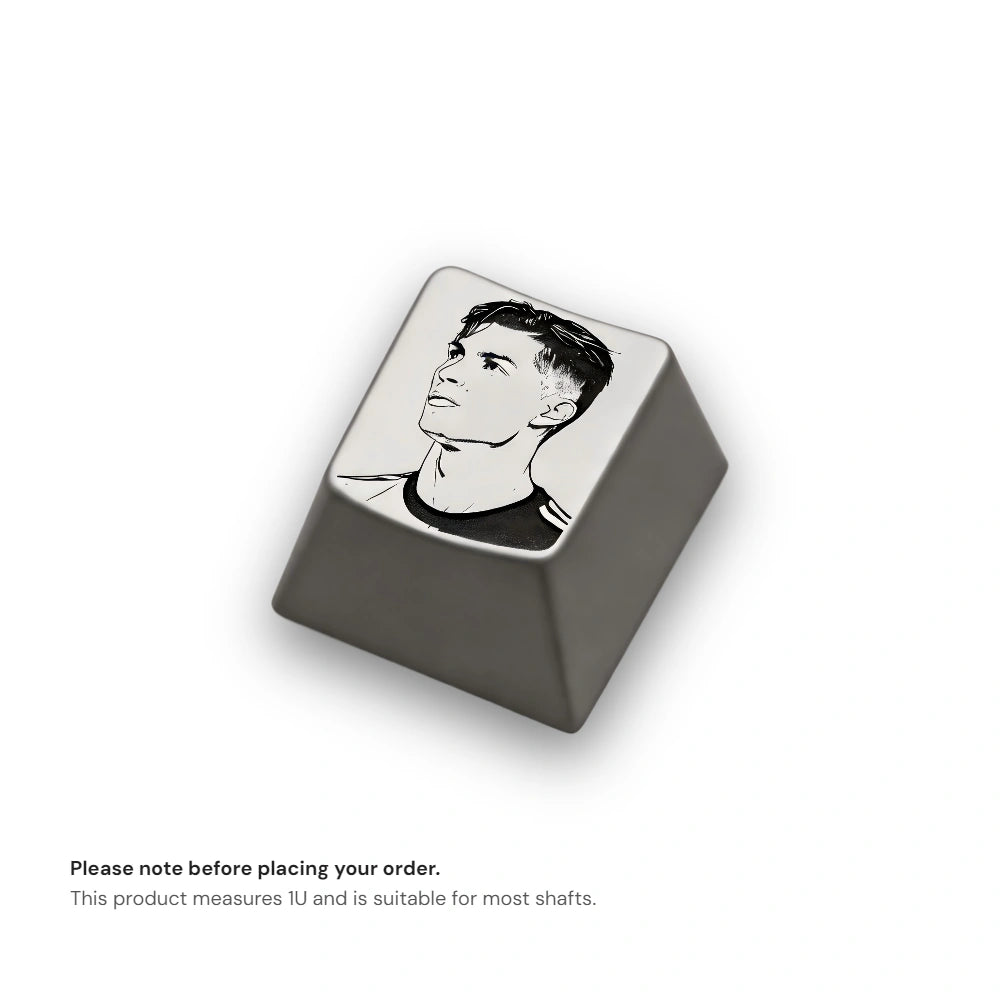 Cristiano Ronaldo Portrait Silver Metal Artisan Keycap | Collectible Artisan Keycap