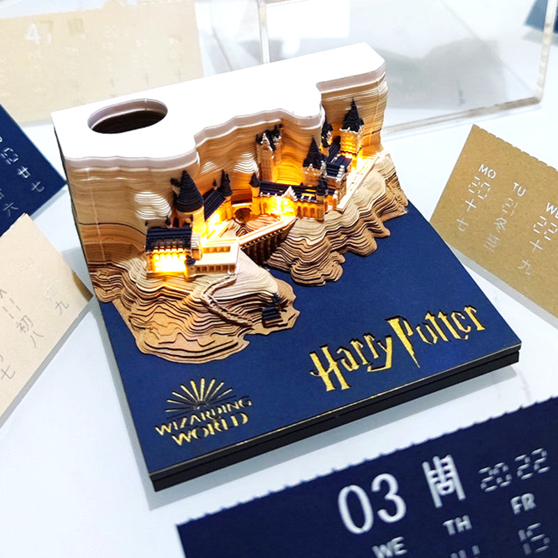 3D Fantasy Castle Paper Sculpture Memo Pad with LED Light